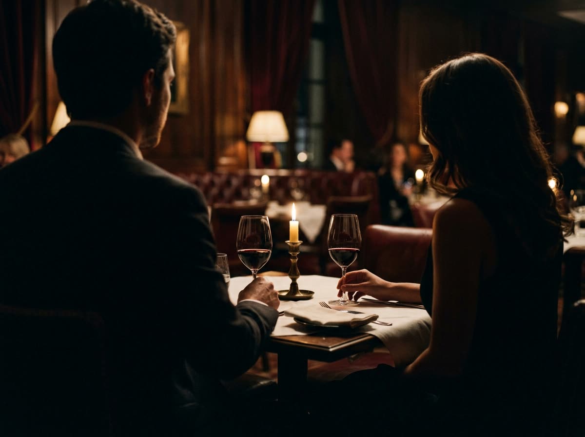 A couple silhouetted at a candlelit table, photographed from behind with faces not visible.